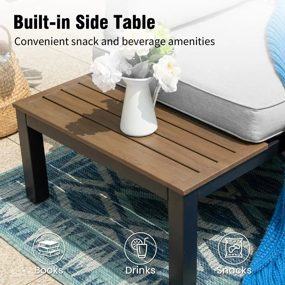 6 -Seat 6-Piece Metal Outdoor Patio Conversation Sectional -Seating Set with Light Gray Cushions and Coffee Table