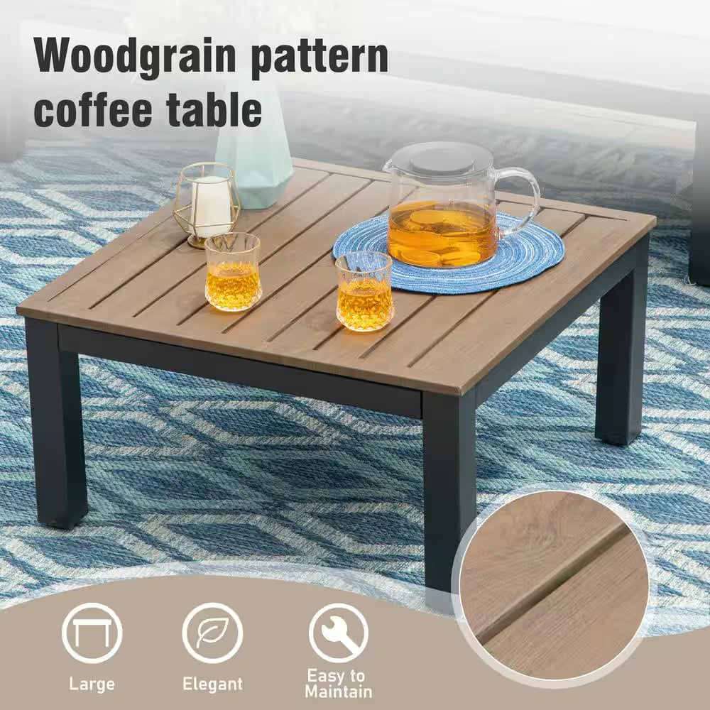 6 -Seat 6-Piece Metal Outdoor Patio Conversation Sectional -Seating Set with Light Gray Cushions and Coffee Table