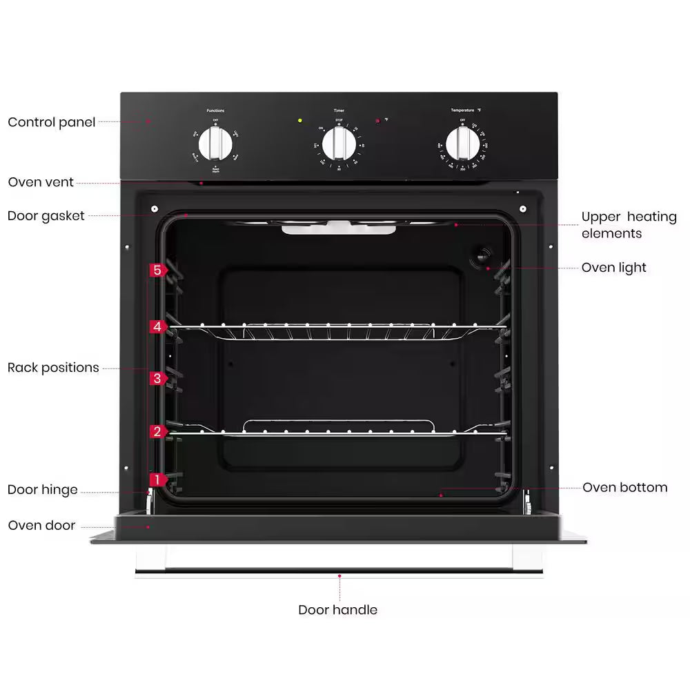 24 In. Built-In Single Electric Wall Oven in Black, CSA Certified