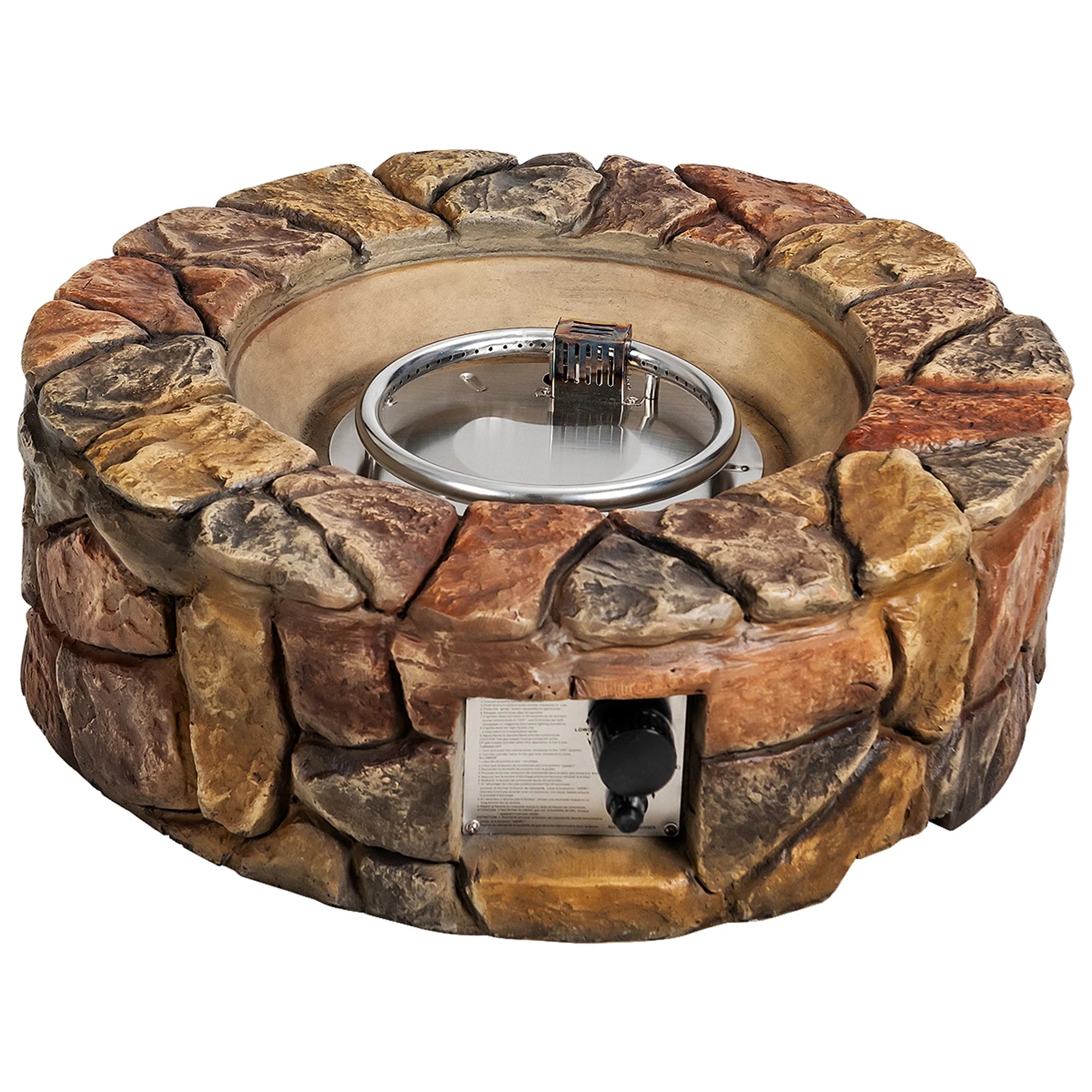 28-Inch Stone Gas Fire Pit 40,000 BTU Propane Patio Yard W/ Lava Rocks