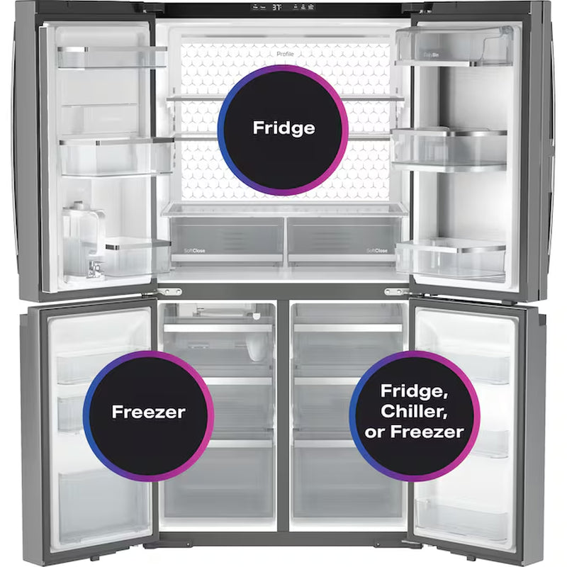 Profile Standard-Depth 28-Cu Ft 4 -Door 36-In Wide Smart Compatible French Door Refrirator with Ice Maker with Water Dispenser and Door within Door ( Finrprint-Resistant Stainless Steel ) ENERGY STAR Certified