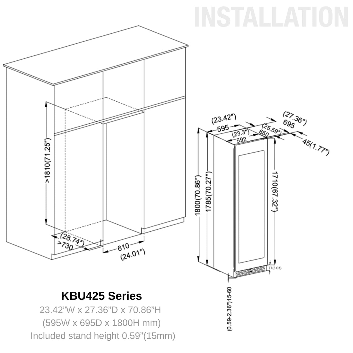 KingsBottle 72-Inch Upright Triple-Zone Wine & Beverage Center