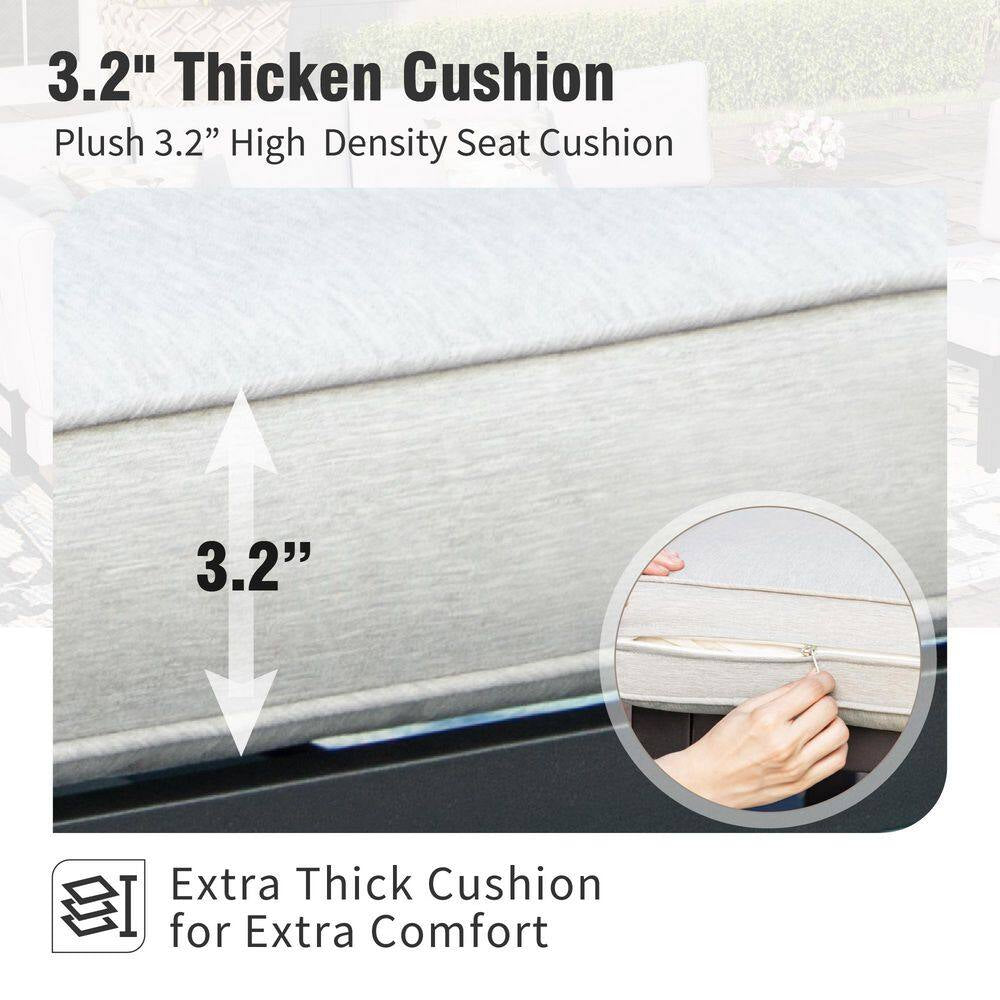 6 -Seat 6-Piece Metal Outdoor Patio Conversation Sectional -Seating Set with Light Gray Cushions and Coffee Table