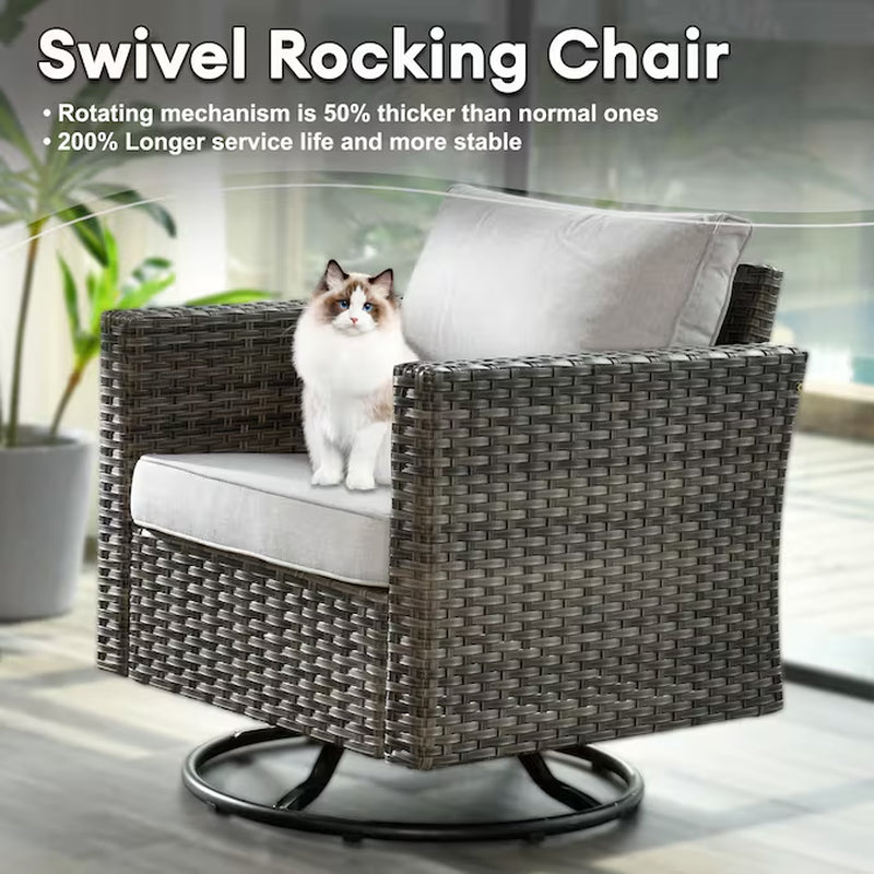 Lullaby 7 -Piece Rattan Patio Sofa Conversation Set with Gray Cushions