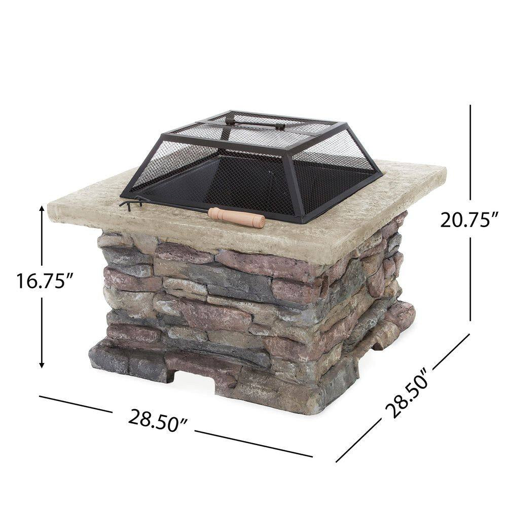 28.75 In. W X 22 In. H Stone Square Wood Burning Outdoor Fire Pit in Stone Gray