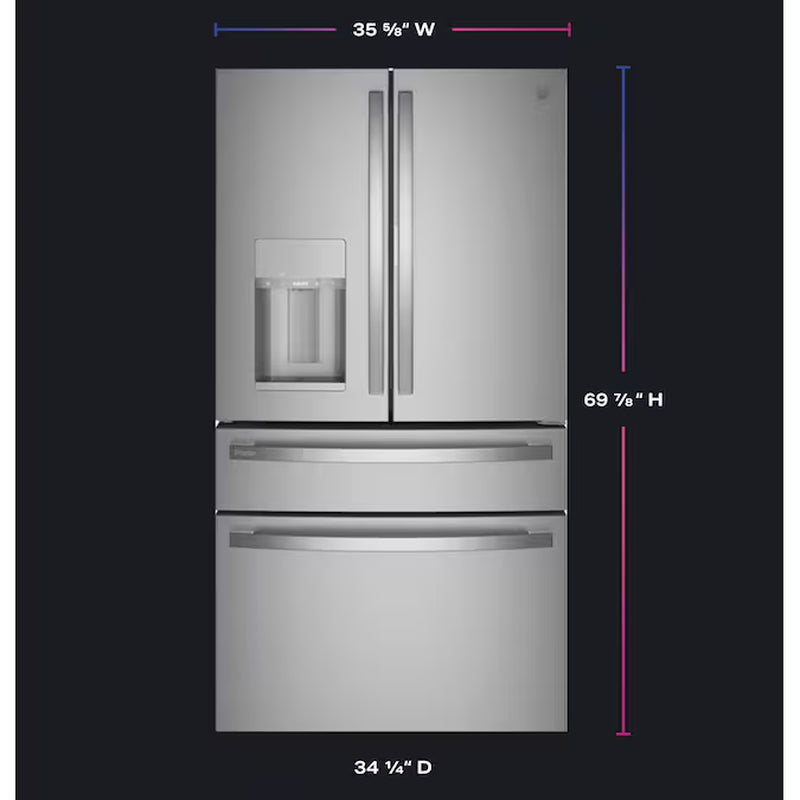 Profile Counter-Depth 22.4-Cu Ft 4 -Door 36-In Wide Smart Compatible French Door Refrirator with Ice Maker with Water and Ice Dispenser and Door within Door ( Finrprint-Resistant Stainless Steel ) ENERGY STAR Certified