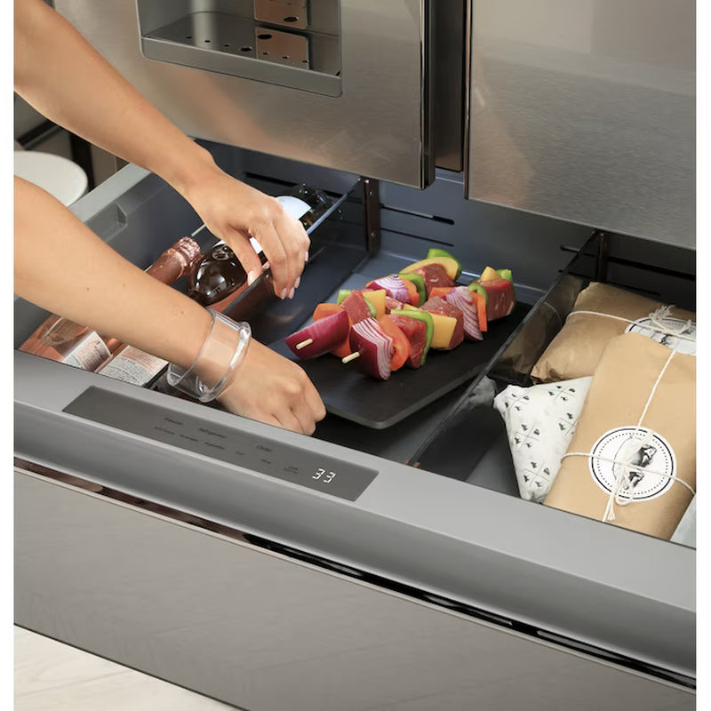 Counter-Depth 22.3-Cu Ft 4 -Door 36-In Wide Smart Compatible French Door Refrigerator with Ice Maker with Water and Ice Dispenser ( Platinum Glass ) ENERGY STAR Certified