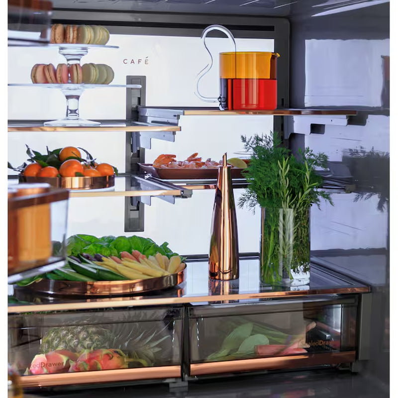 Counter-Depth 22.3-Cu Ft 4 -Door 36-In Wide Smart Compatible French Door Refrigerator with Ice Maker with Water and Ice Dispenser ( Platinum Glass ) ENERGY STAR Certified