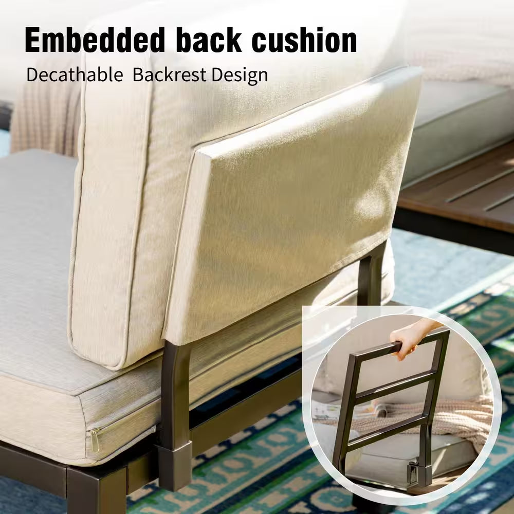 6 -Seat 6-Piece Metal Outdoor Patio Conversation Sectional -Seating Set with Light Gray Cushions and Coffee Table