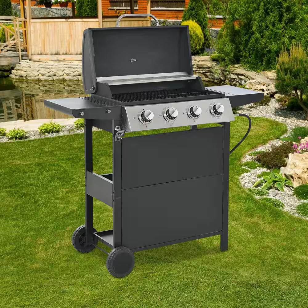 4-Burner Propane Gas Barbecue Grill with Stainless Steel Grill in Black