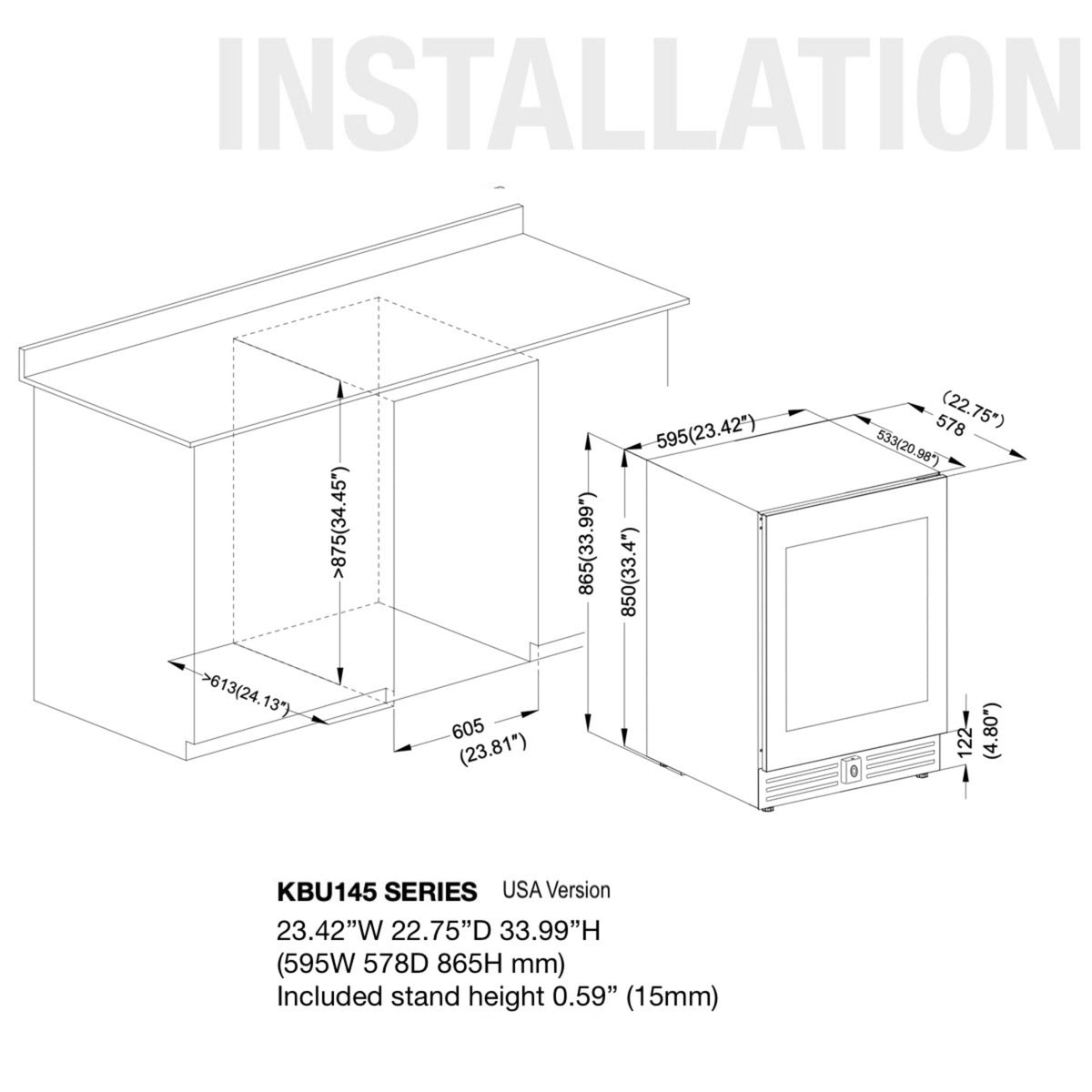 KingsBottle 48-Inch Triple-Zone Wine & Beverage Center