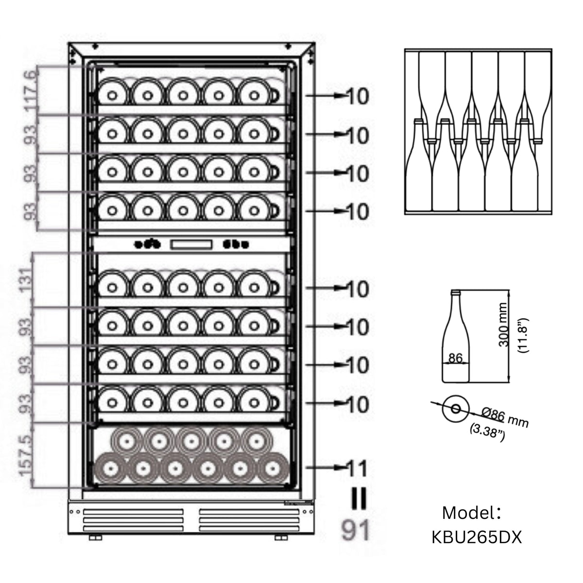 KingsBottle 47-Inch Upright Triple-Zone Wine & Beverage Center