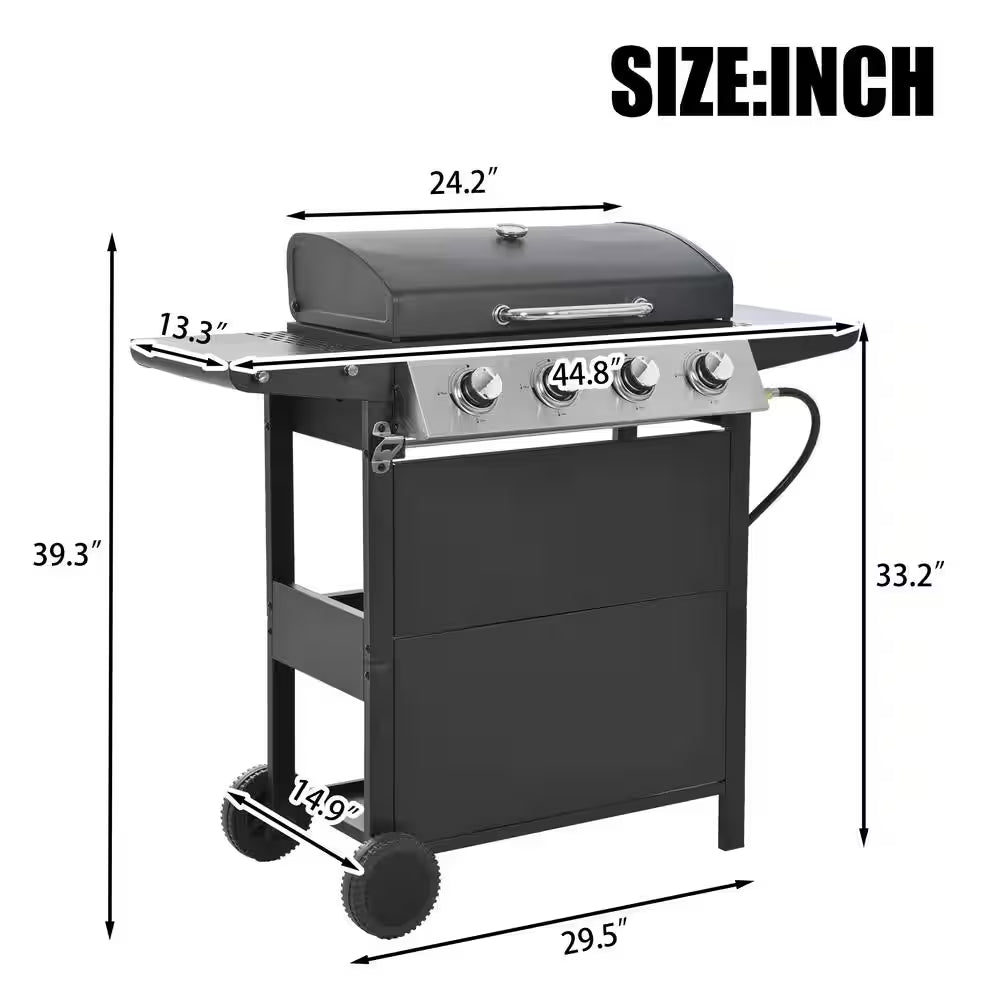 4-Burner Propane Gas Barbecue Grill with Stainless Steel Grill in Black