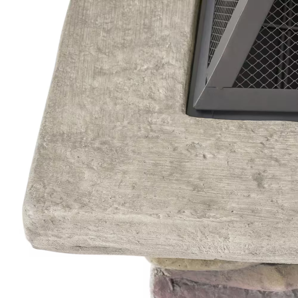 28.75 In. W X 22 In. H Stone Square Wood Burning Outdoor Fire Pit in Stone Gray