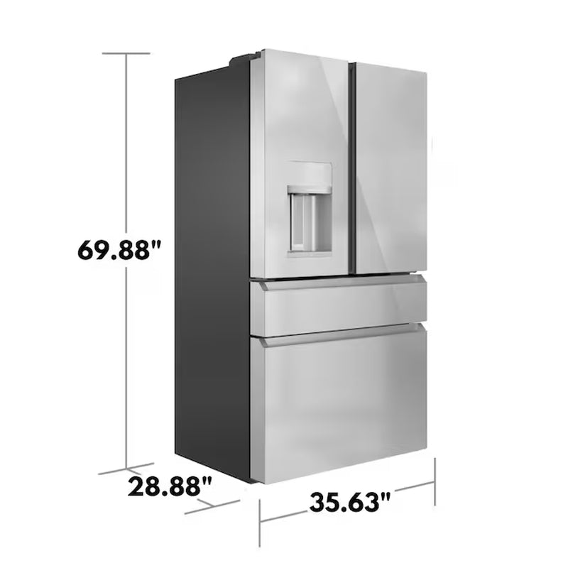 Counter-Depth 22.3-Cu Ft 4 -Door 36-In Wide Smart Compatible French Door Refrigerator with Ice Maker with Water and Ice Dispenser ( Platinum Glass ) ENERGY STAR Certified