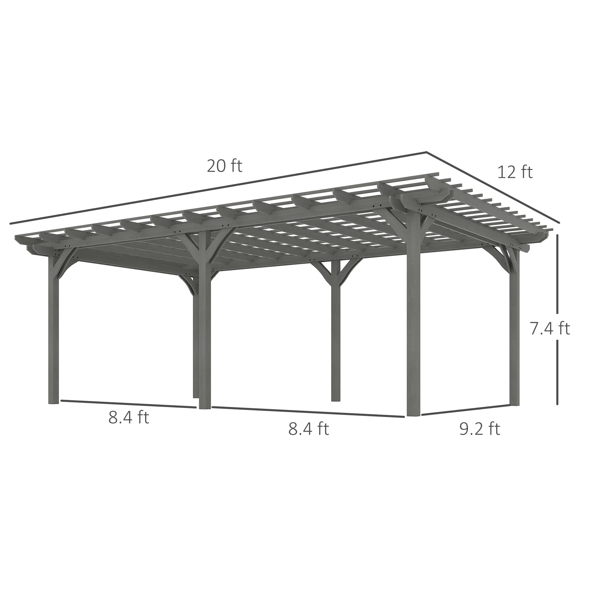 12' X 20' Wooden Pergola Grape Trellis, Outdoor Gazebo for Garden, Patio, Backyard, Deck, Gray